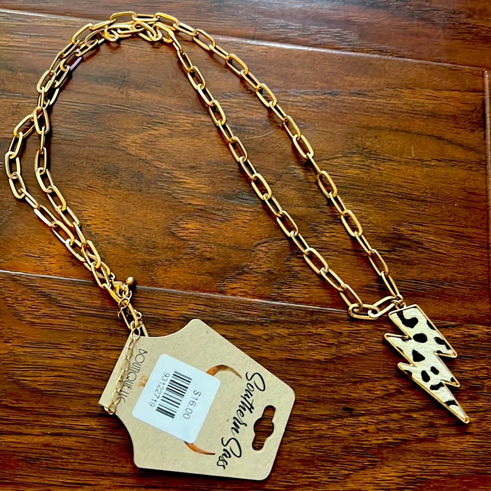 New Necklace Southern Sass- gold- lightning bolt- animal print